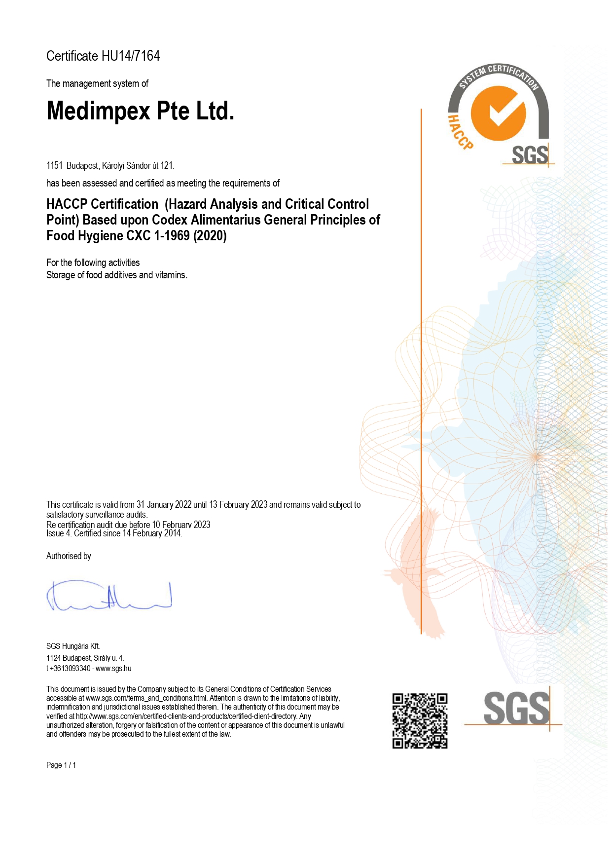 Medimpex Pte Ltd. Hubud 007164 Certificatehaccp Final Angol Page 0001